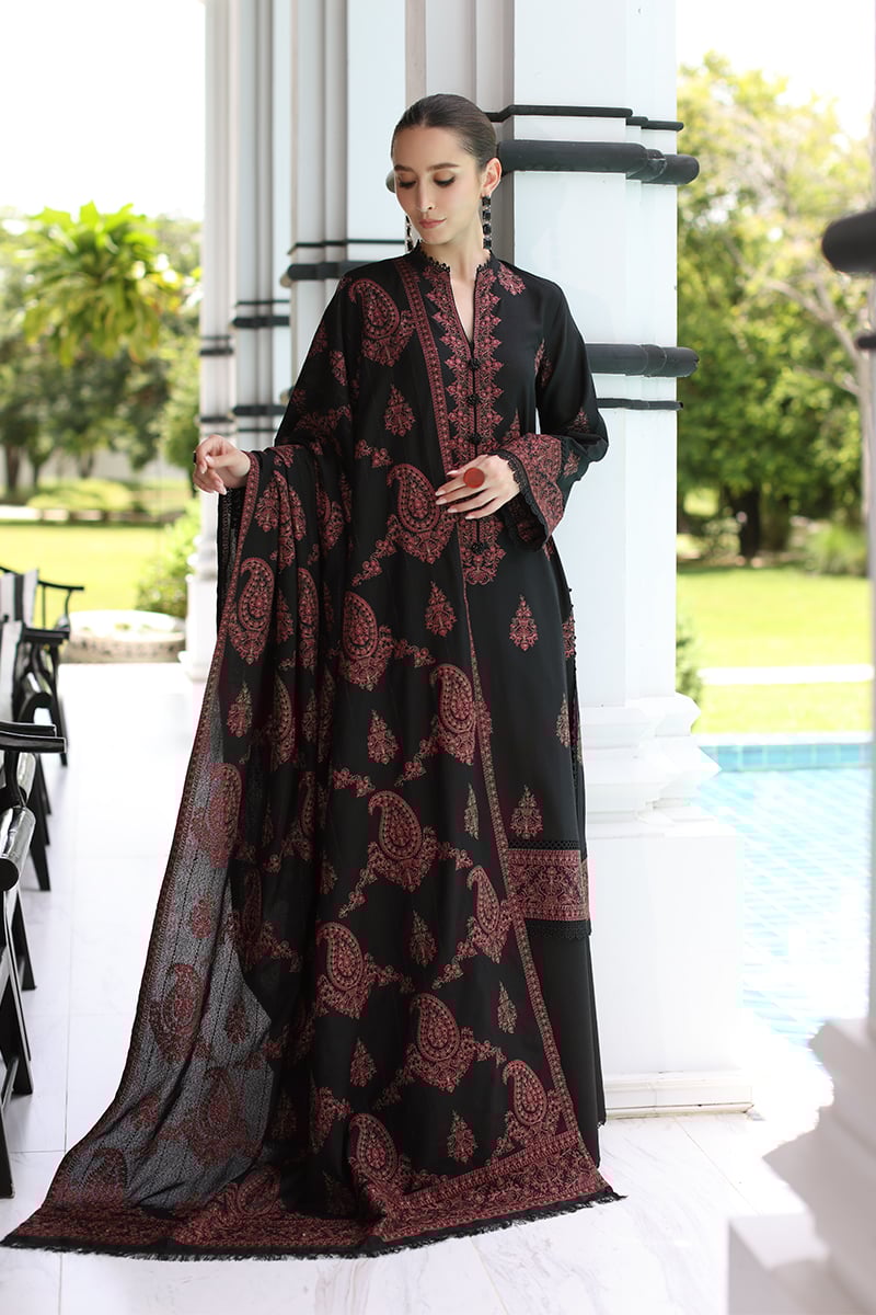 3PC EMBROIDERED DHANAK DRESS RO - 565