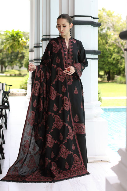 3PC EMBROIDERED DHANAK DRESS RO - 565