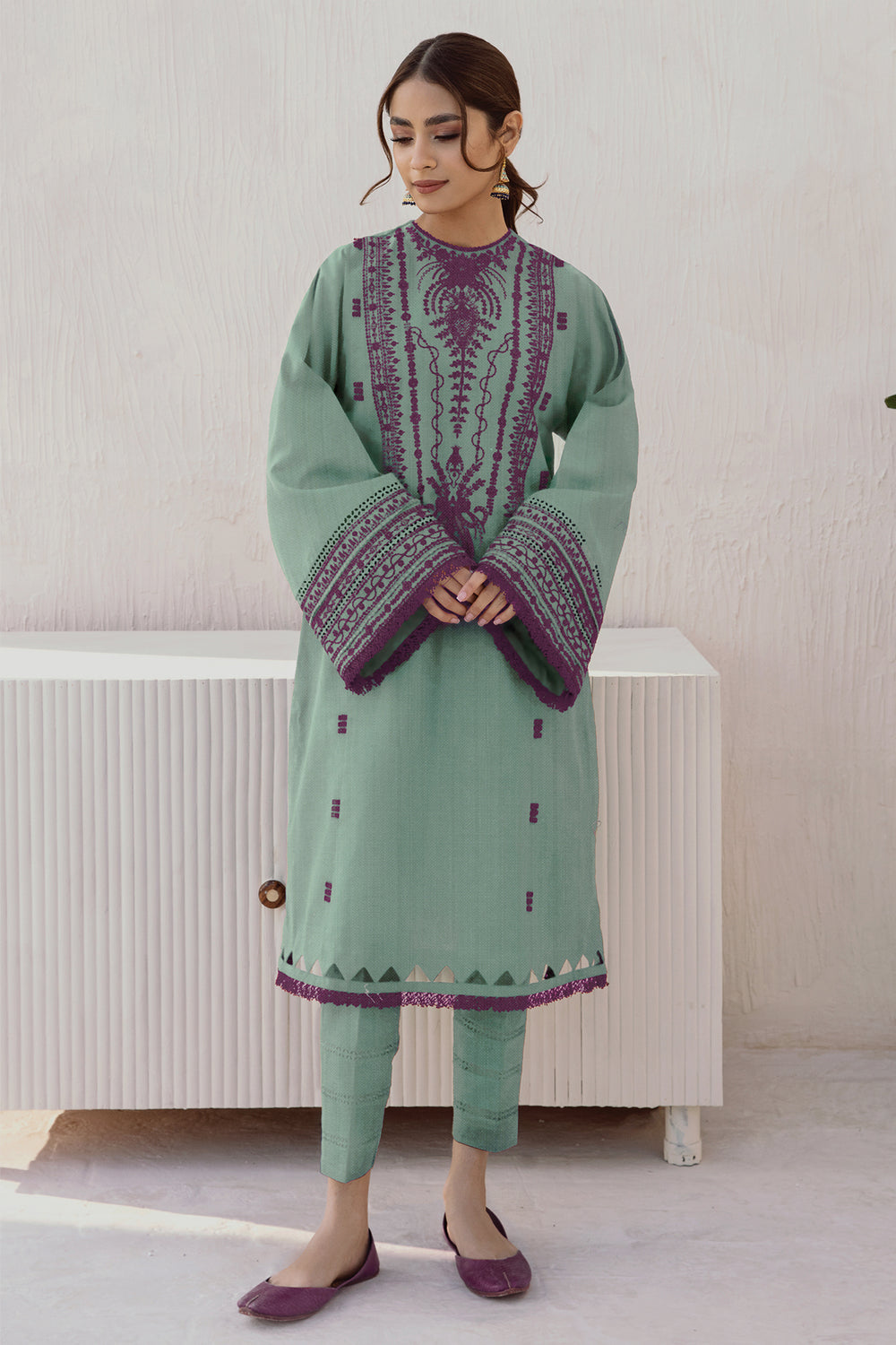 3PC EMBROIDERED DHANAK DRESS JZ-2905