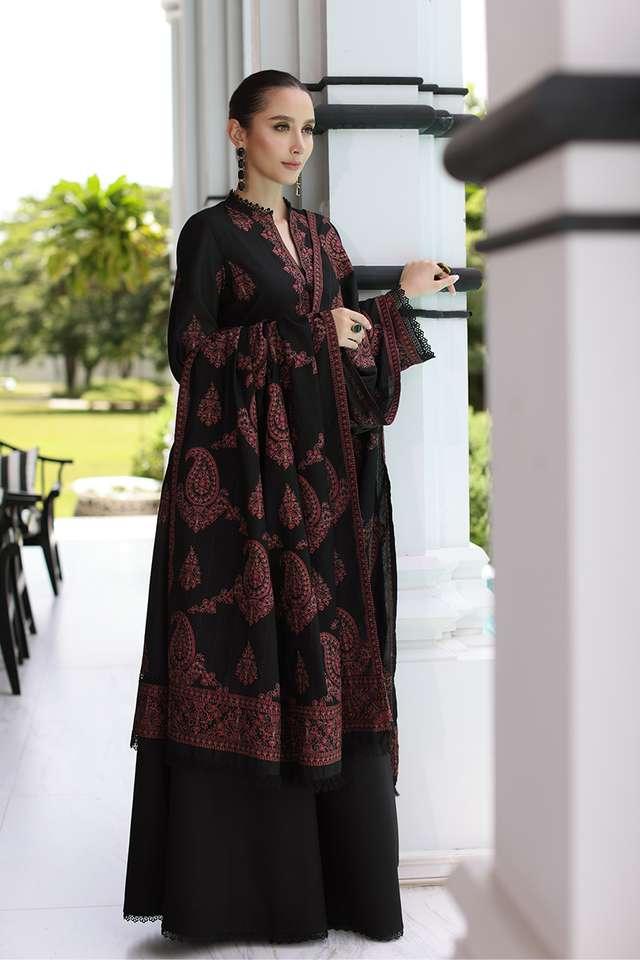 3PC EMBROIDERED DHANAK DRESS RO - 565