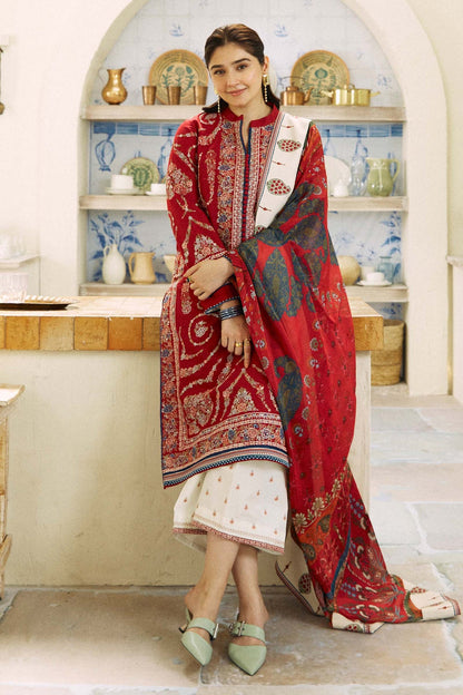3PC EMBROIDERED DHANAK DRESS RO - 418