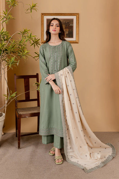 3PC EMBROIDERED DHANAK DRESS RO - 567
