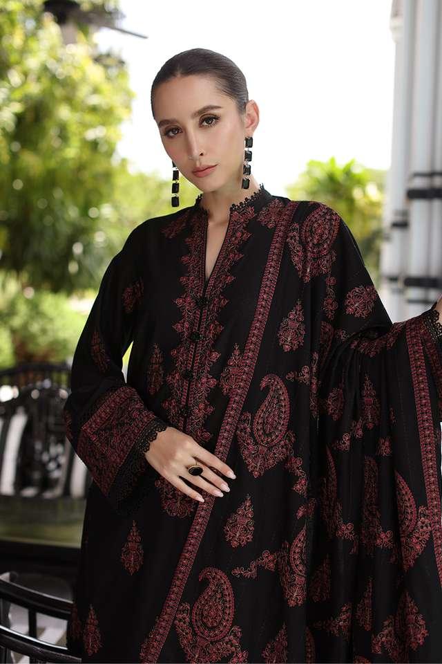 3PC EMBROIDERED DHANAK DRESS RO - 565