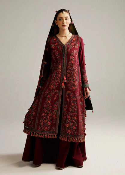 3PC EMBROIDERED DHANAK DRESS RO - 372