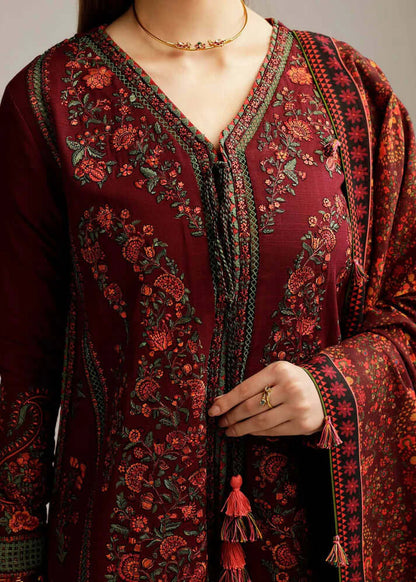 3PC EMBROIDERED DHANAK DRESS RO - 372