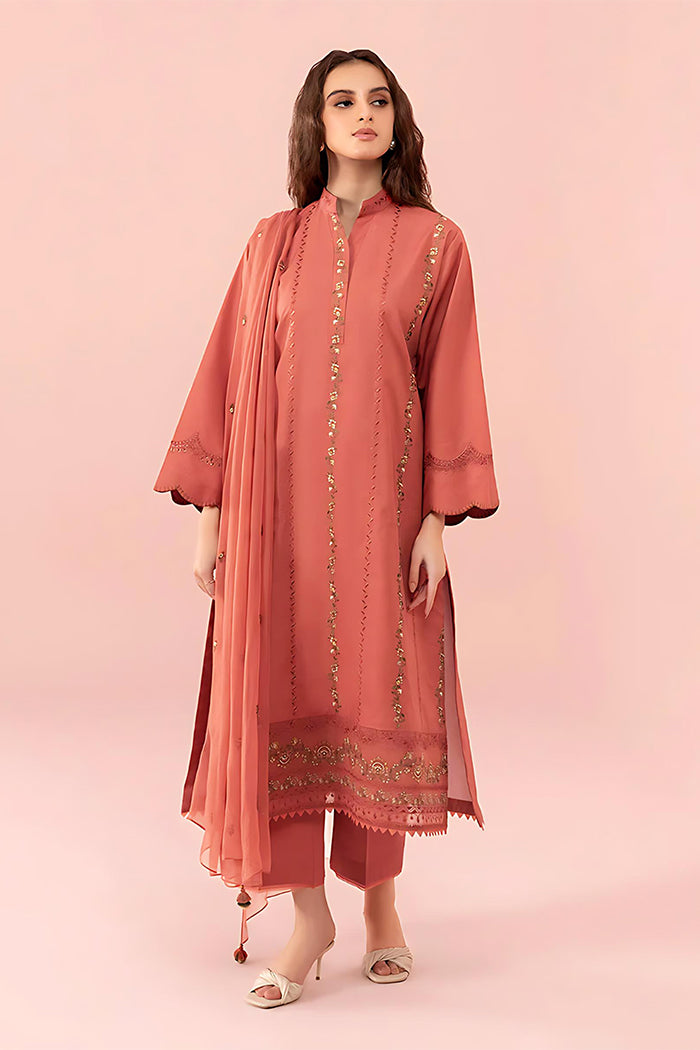 3 PC LAWN EMBROIDERED SHIRT WITH EMBROIDERED DUPATTA AND TROUSER - RO-50