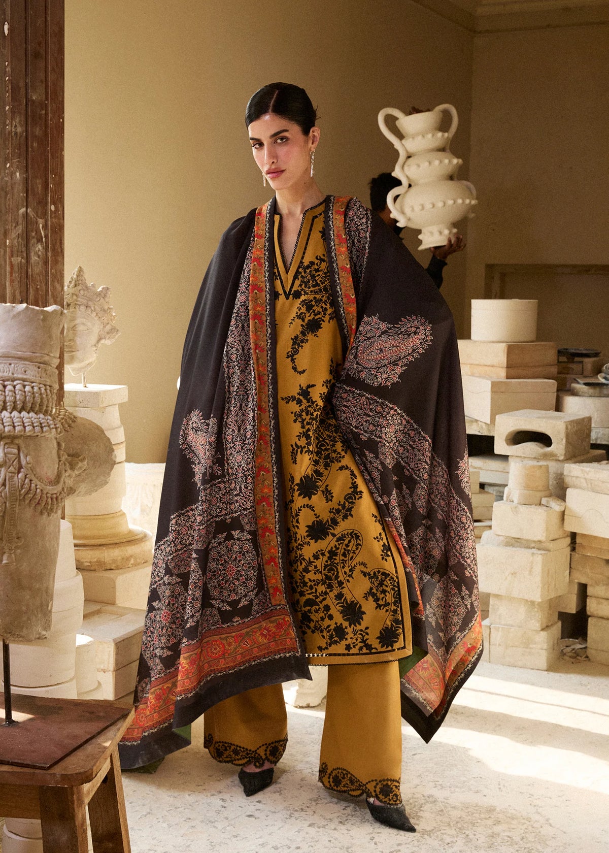 3PC EMBROIDERED DHANAK DRESS RO-781