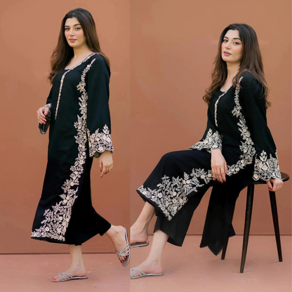 2PC EMBROIDERED DHANAK DRESS RO - 404